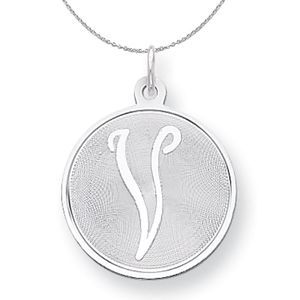 Silver, Makayla Collection, 20mm Disc Initial V Necklace - 18 In